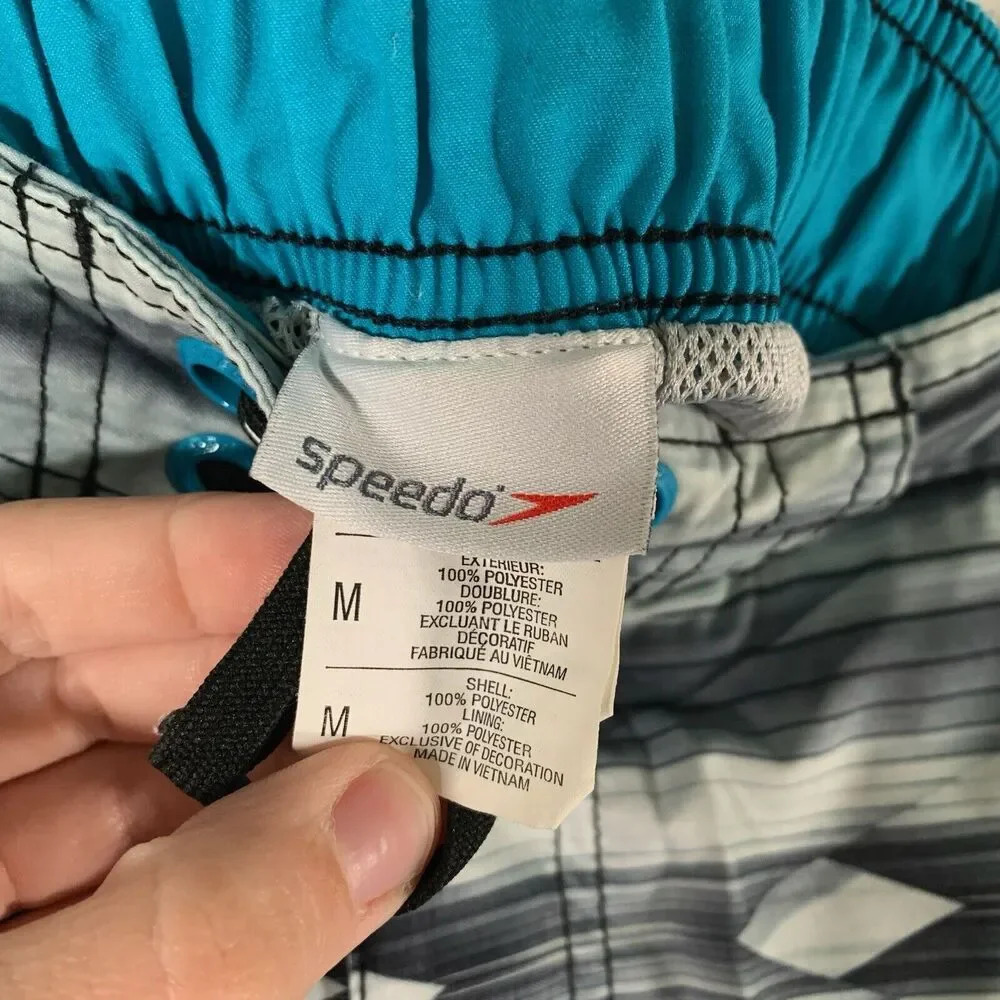 Speedo Board Shorts Men's Medium Grey Side Pockets Drawstring Hook Loop - Picture 4 of 5